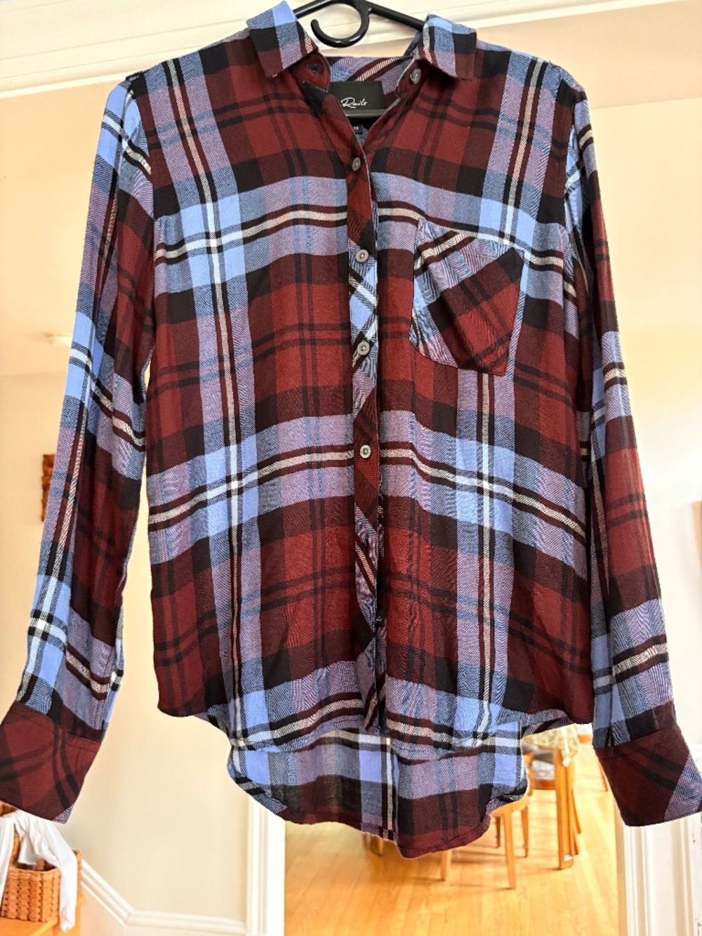 Rails Flannel Blue Black White Burgundy Plaid Buttondown Shirt in XS--Boho Indie